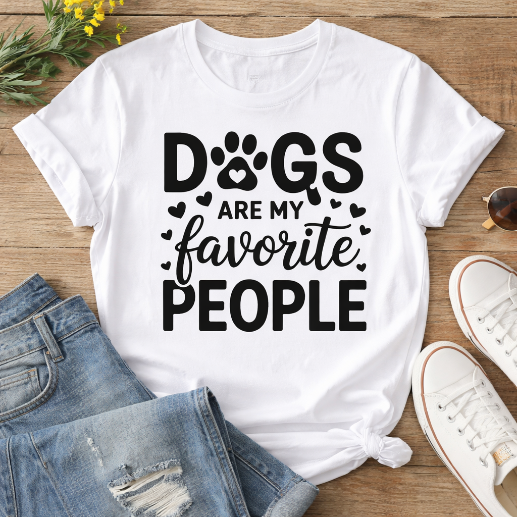 Dogs Are My Favorite People SVG dog mom quote design on white t-shirt