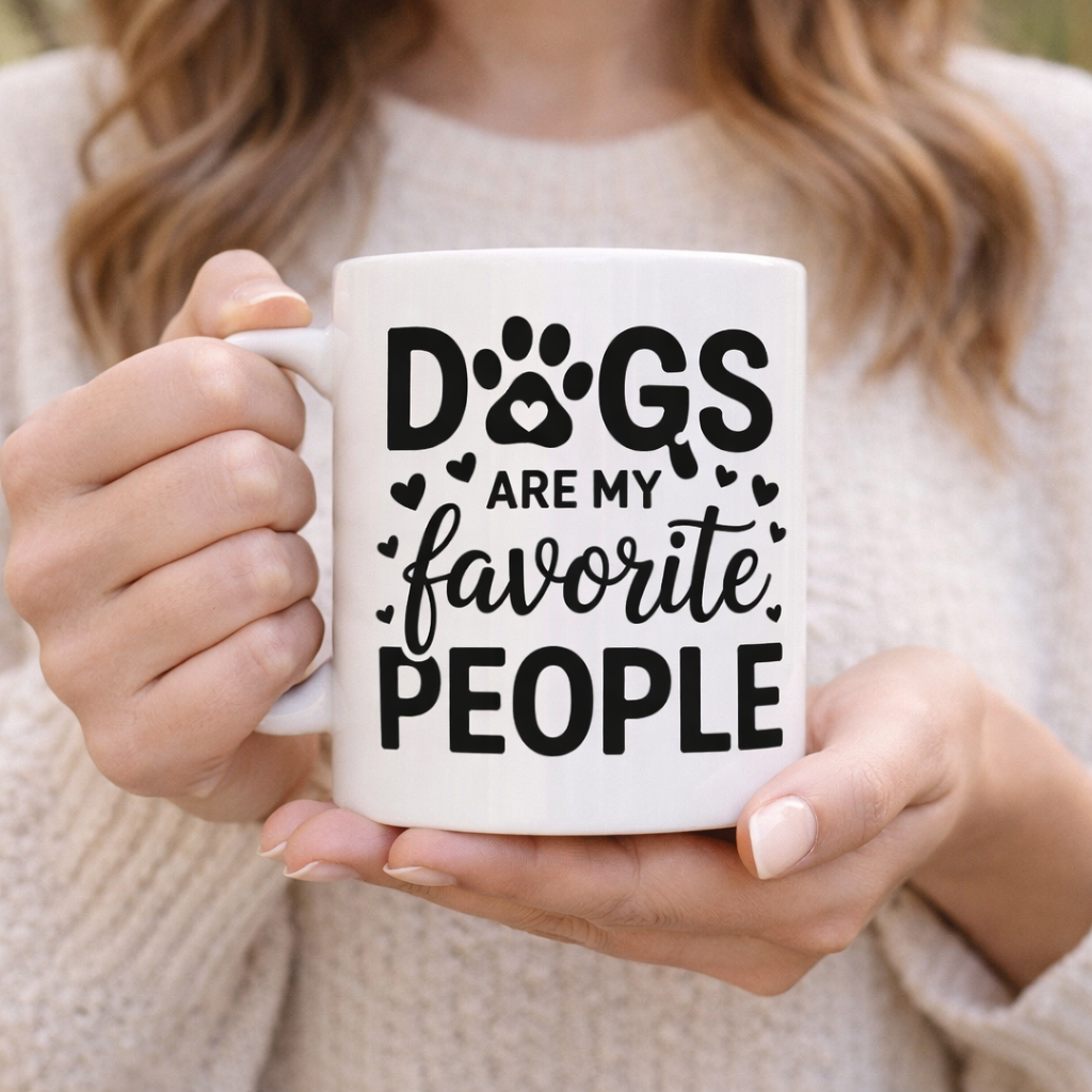 Dogs Are My Favorite People SVG dog mom quote on white coffee mug